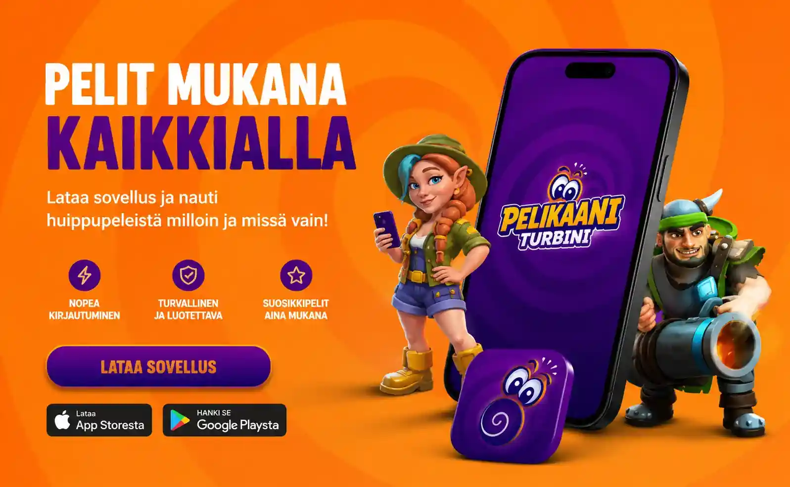 Pelaajat ja mobiilisovellus suosikkipeleillä Suomessa