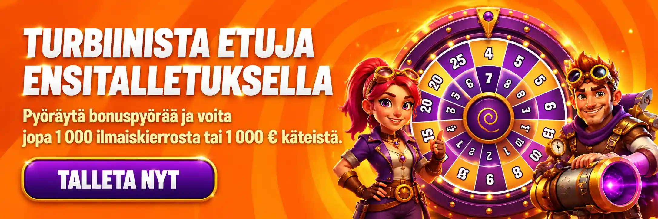 Nainen ja mies bonuspyörän edessä suomalaisessa kasinossa