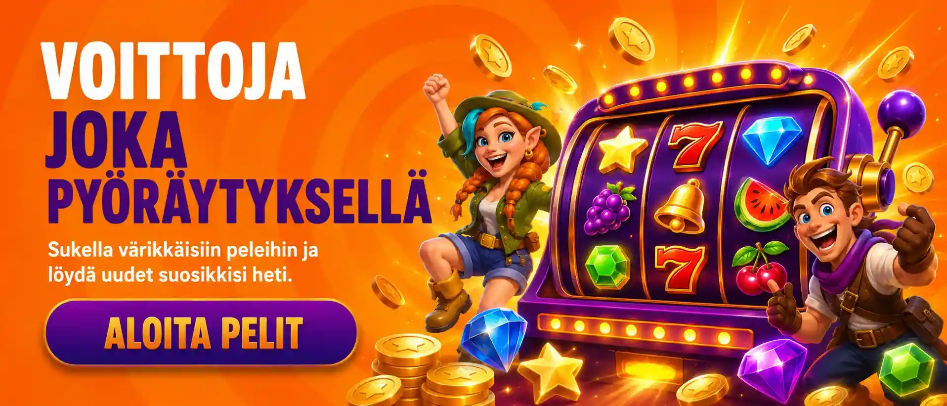Pelihahmoja ja kolikkopelien mainos Suomessa